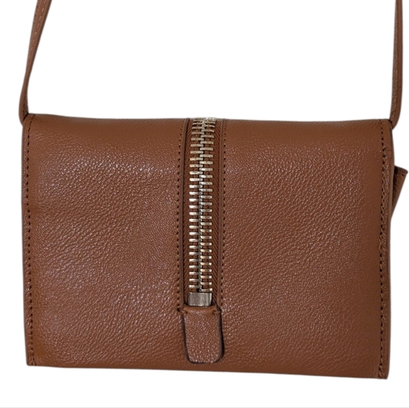 Sergio Ferreti Bag Womens Y2K Elevated Basic Tan Leather Gold Zipper Crossbody - Picture 3 of 15